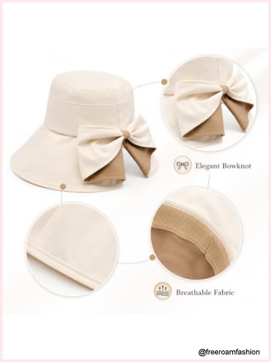 Wide Brim Sun Hat with Bowknot, Breathable Packable Travel Beach Hat